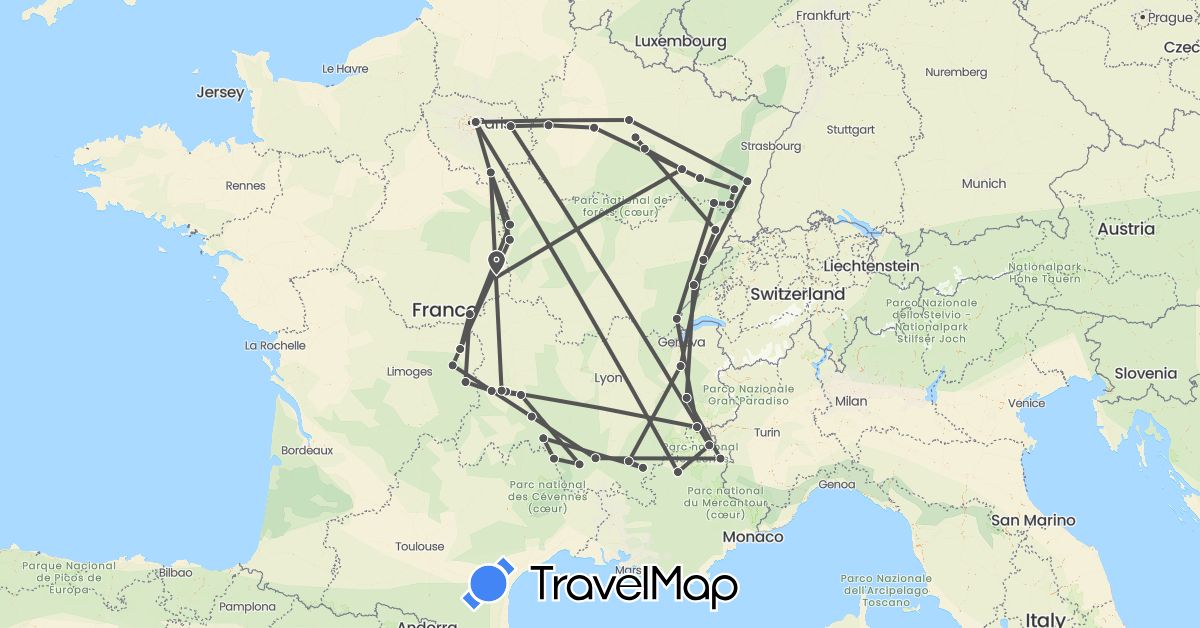TravelMap itinerary: motorbike in France (Europe)